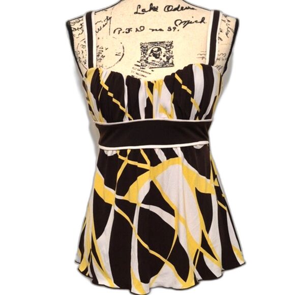 Speechless Y2K Babydoll Cami Top S Tie Back Empire Abstract Print Brown Yellow - Picture 1 of 9